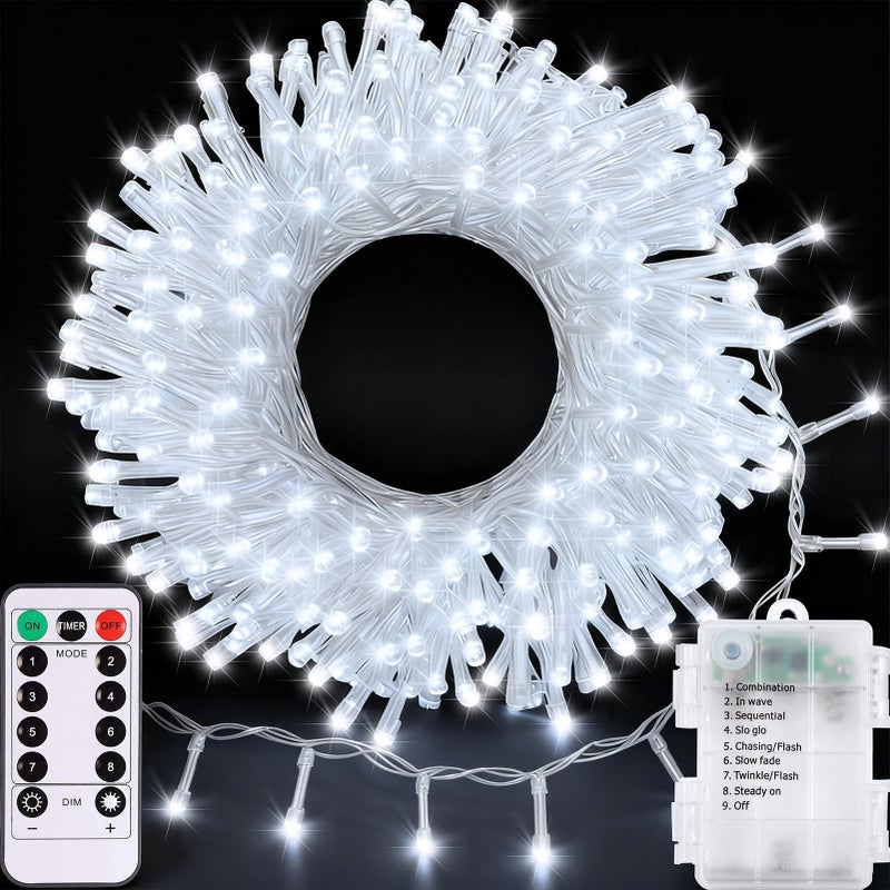echosari LED String Lights, 100 LED Battery Operated Fairy Lights with Remote Dimmable Timer 8 Modes Christmas Lights for Outdoor Indoor Backyard Room Decoration (Cool White) - Image 1